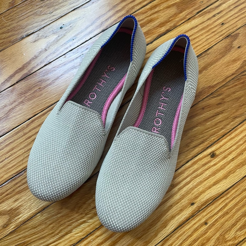 Rothys the loafer linen double stitch size 6 classic comfort shoes neutral flat